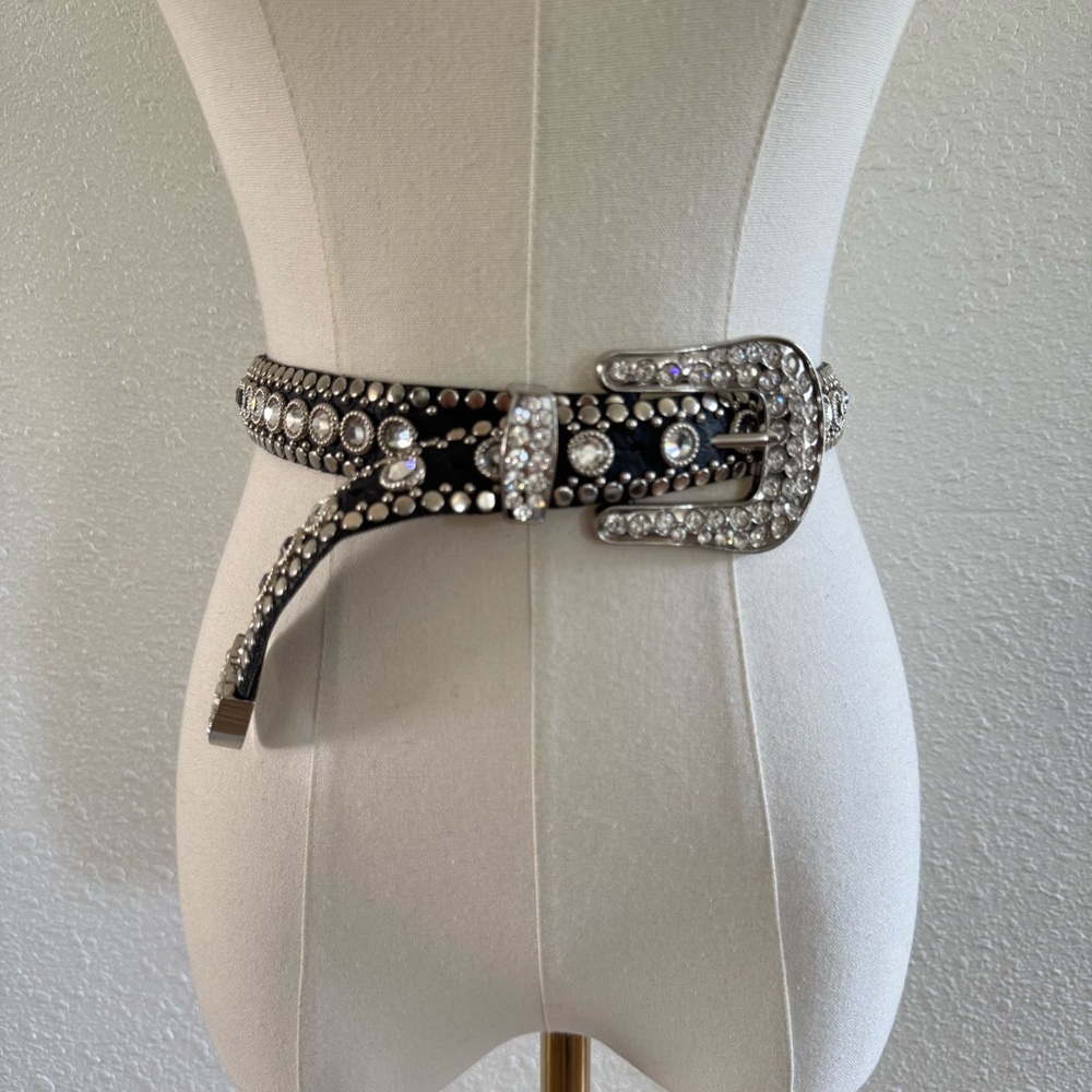 Kippys Swarovski crystal leather western Y2K black an silver trendy country belt - Picture 5 of 15
